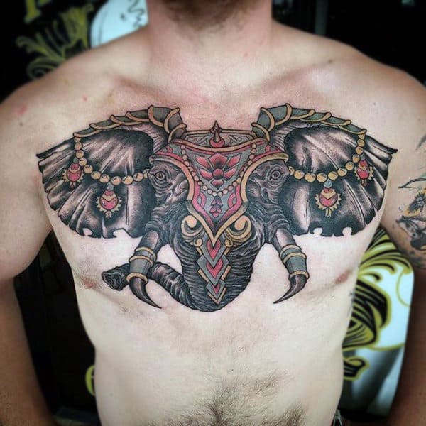 Gorgeous Elephant With Decorative Jewels Tattoo