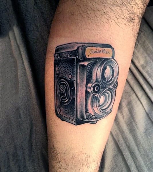 Gorgeous Grey Camera Tattoo Male Forearms