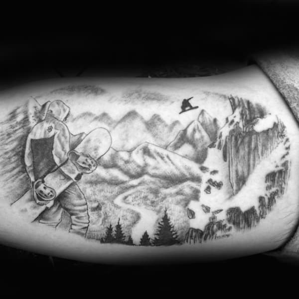 Gorgeous Grey Snowboard Tattoo Male Arms