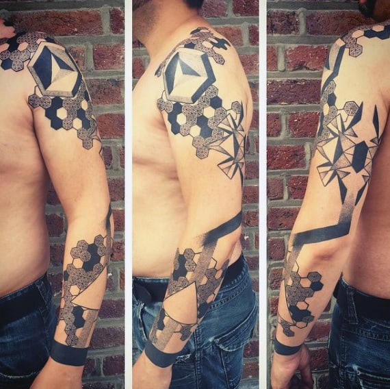 Gorgeous Male Full Sleeves Honeycomb Tattoo