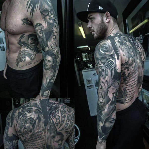 Gorgeous Manly Grey Tattoo Full Back And Sleeves