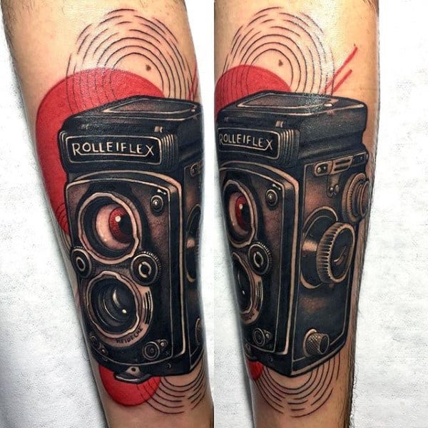 Gorgeous Rolleiflex Camera Tattoo Male Forearms