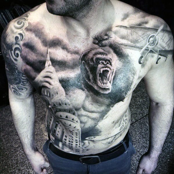 Gorilla With Empire State Building Mens Cool Chest Tattoos