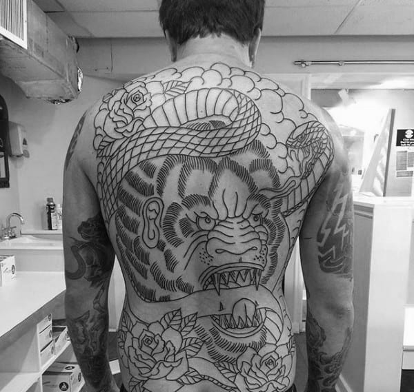 Gorilla With Snake Mens Traditional Full Back Tattoos