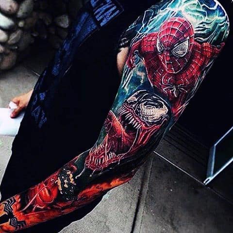 Gory Spiderman Tattoo Male Full Sleeves Designs