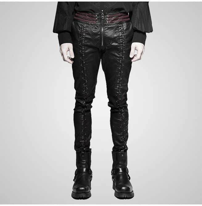 Slim-fit black leather pants