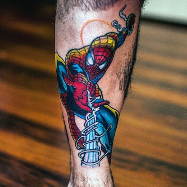 Grand Spiderman Tattoo Male Ankles Ideas