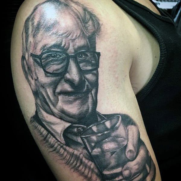 Grandfather Holding Glass Mens Upper Arm Memorial Tattoo Designs