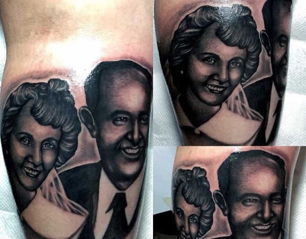 Grandpa And Gradma Mens Memorial Portrait Tattoo