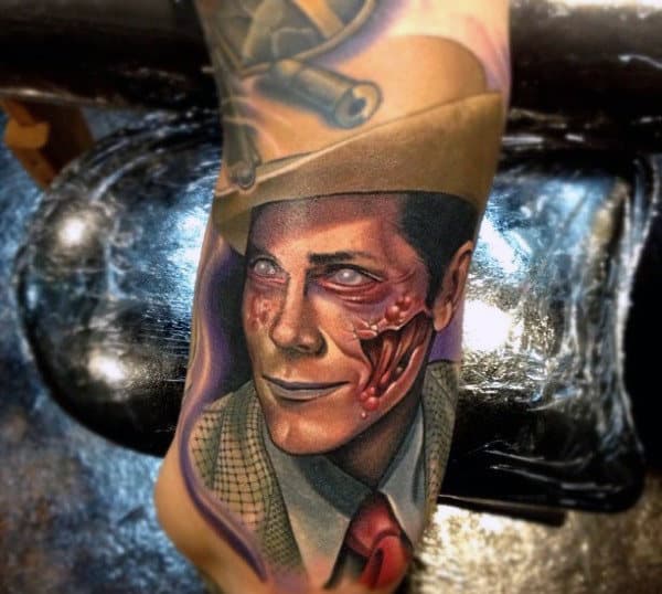 Graphic Neo Traditional Illustrative Tattoo Of Dead Zombie Man In Suit