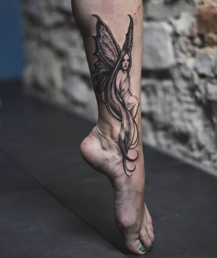 Graphic Surreal Dark Art Fairy Tattoo