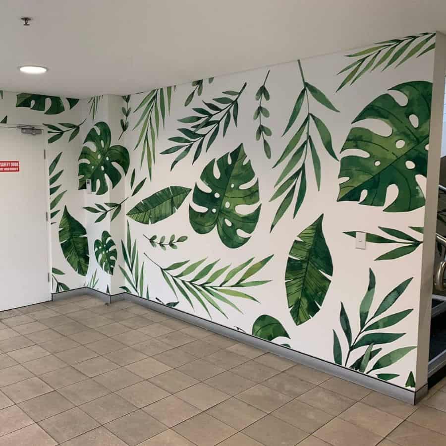 leaf wallpaper feature wall