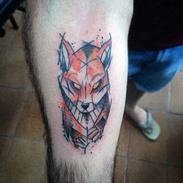 Graphical Art Fox Tattoo Males Forearms