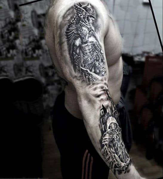 Graphical Grey Warrior Tattoo Males Sleeves