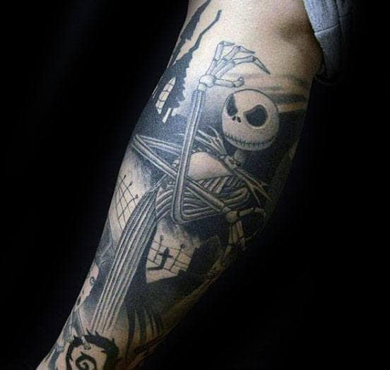 Graveyard Jack Skeelington Mens Night Before Christmas Arm Tattoos