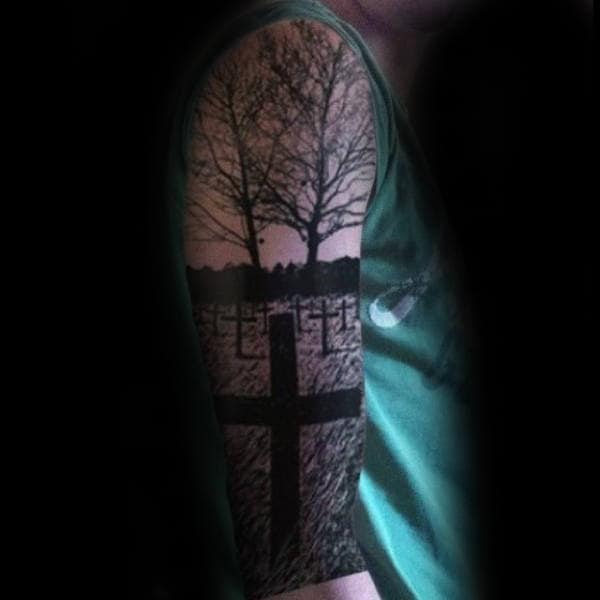 Graveyard Life Death Male Half Sleeve Tattoos