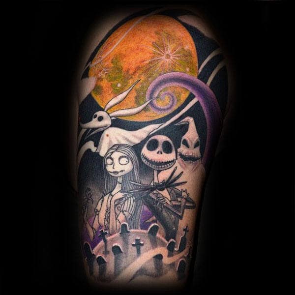 Graveyard Night Before Christmas Themed Mens Half Sleeve Tattoo Ideas