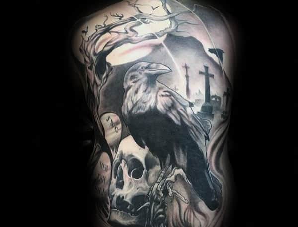 Graveyard Skull Crazy Guys Full Back Tattoos
