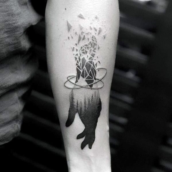 Great Broken Geometric Hand Tattoos For Gentlemen On Inner Forearm