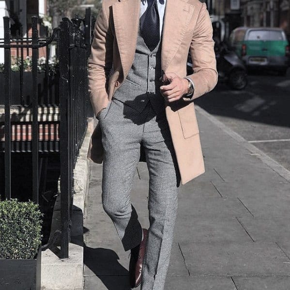 Great Charcoal Grey Suit Brown Shoes Tan Coat Styles For Men