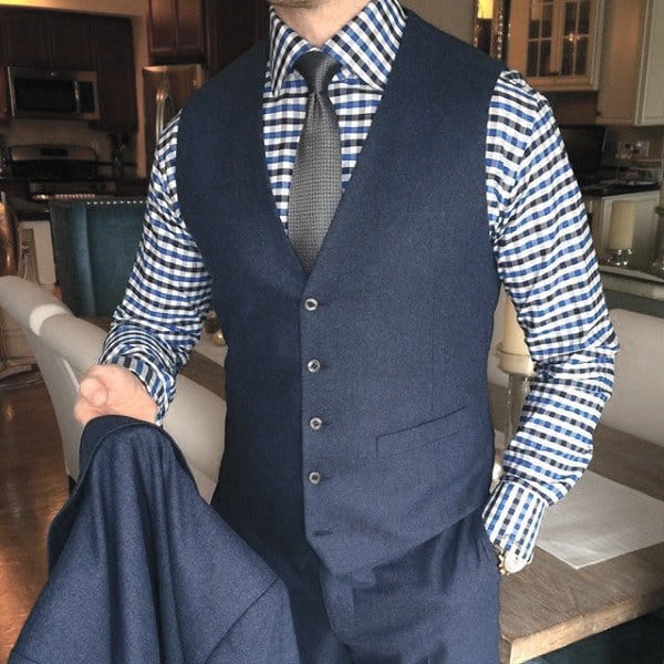 Great Navy Blue Suit Styles For Men Checkered Shirt With Grey Tie