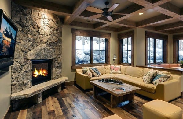 Great Room Cabin Coffered Ceiling Ideas