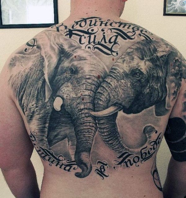 Great Beautiful Elephants Tattoo On Back