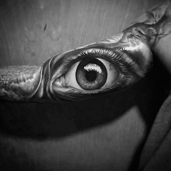 Greatest Guys Inner Arm Bicep 3d Eye Tattoo Designs
