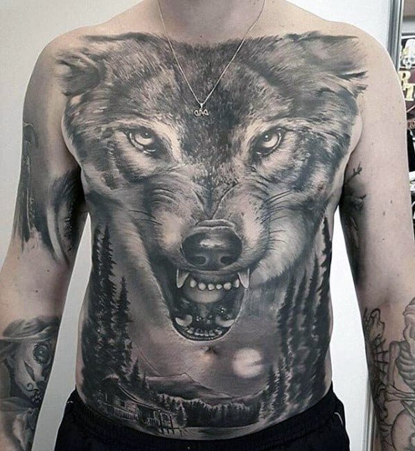 Greatest Guys Wolf Chest Tattoo