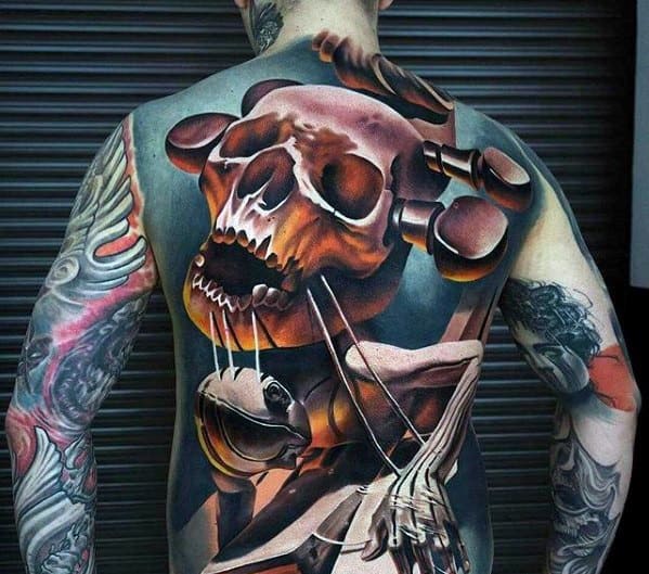 Greatest Tattoos For Gentlemen Full Back Surrealism Skeleton With Violin