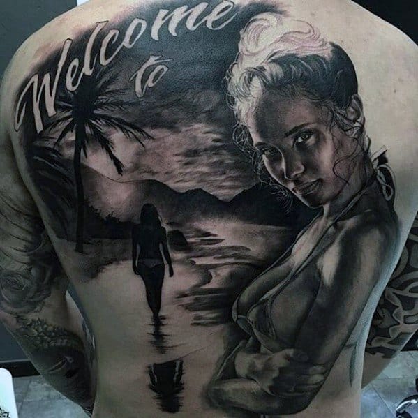 Greatest Tattoos Guys Paradise Themed Full Back