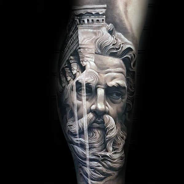 Greek God 3d Stone Mens Awesome Leg Sleeve Tattoo