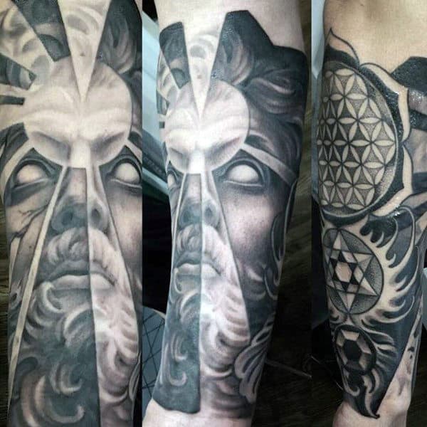 Greek God Flower Of Life Male Tattoo Forearm Sleeve