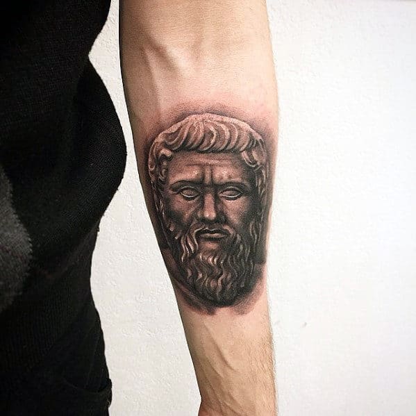 Greek God Head Small Male Badass Inner Forearm Tattoos