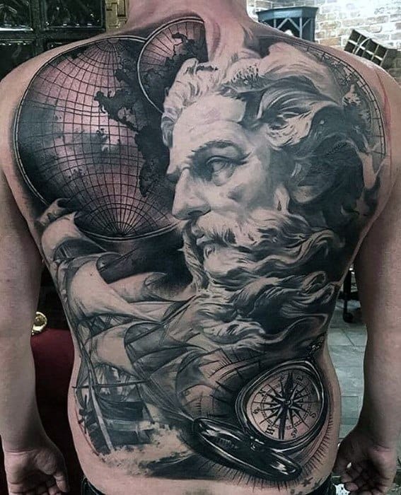 Greek God With Globe Full Awesome Back Tattoos For Men