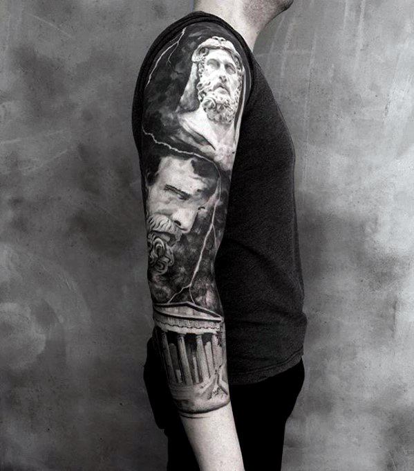 Greek Roman Themed Guys Half Sleeve Unique Arm Tattoo Designs