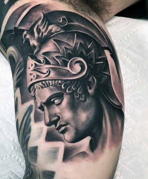 Greek Warrior Creative Mens Shaded Inner Arm Tattoo Designs