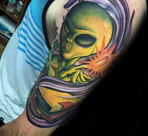 Green Alienmens Half Sleeve Tattoos