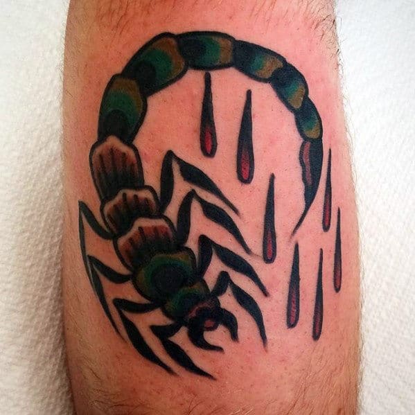 Green And Black Traditional Scorpion Blood Mens Arm Tattoo