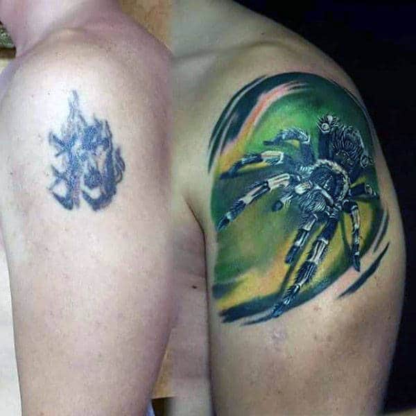 Green And Yello Tarantula Male Watercolor Spider Tattoo Ideas