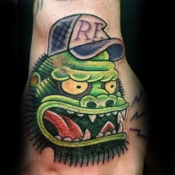 Green Ape Colorful Mens Hand Tattoos