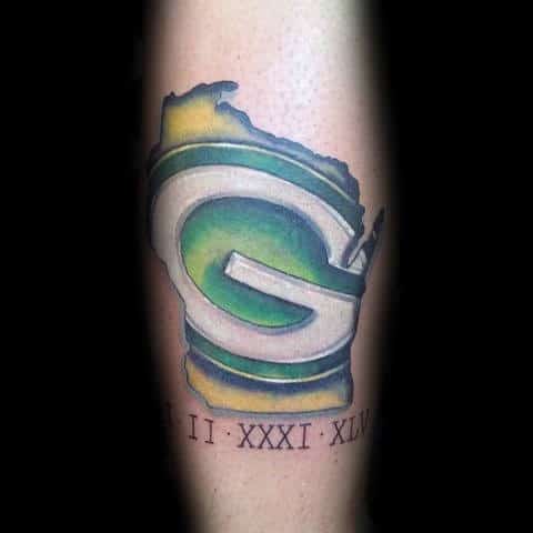 Green Bay Packers State Outline Guys 3d Leg Tattoo Design Ideas