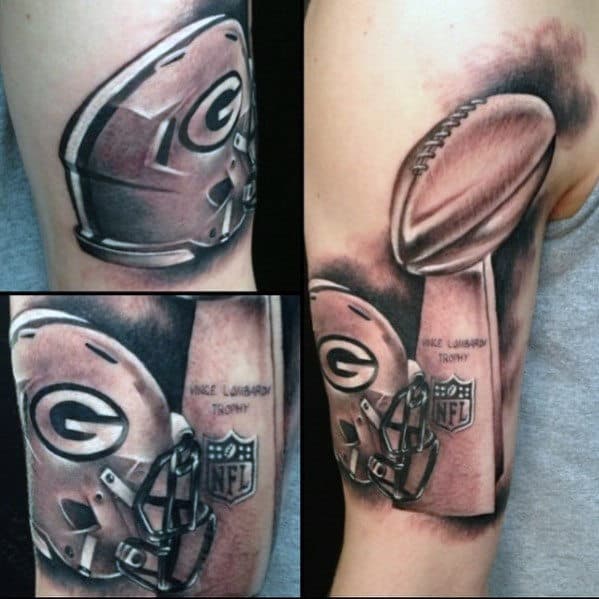 Green Bay Packers Trophy With Helmet Mens Arm Tattoos