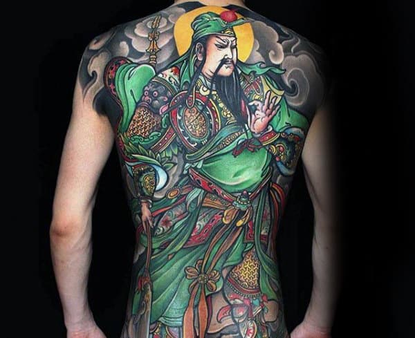 Green Chinese Full Back Mens Tattoo Ideas
