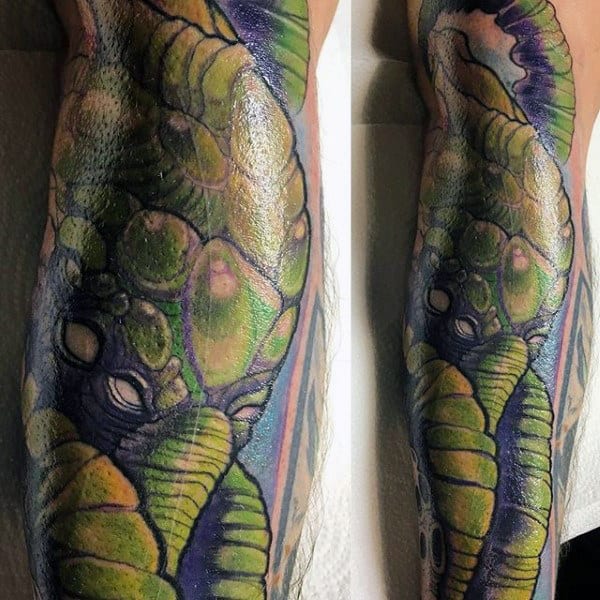 Green Cthulhu Mens Leg Sleeve Tattoo Designs