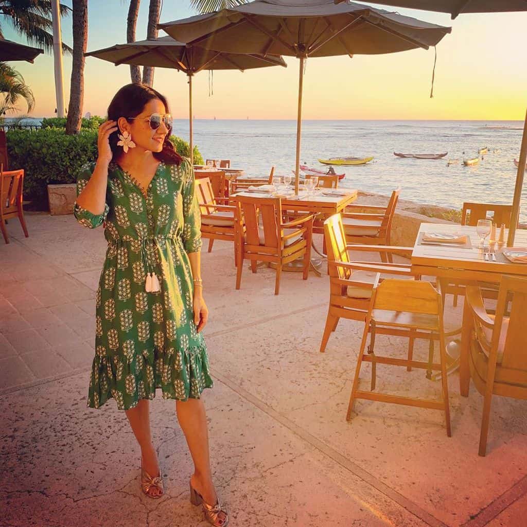 Green Dress Tropical Outfit