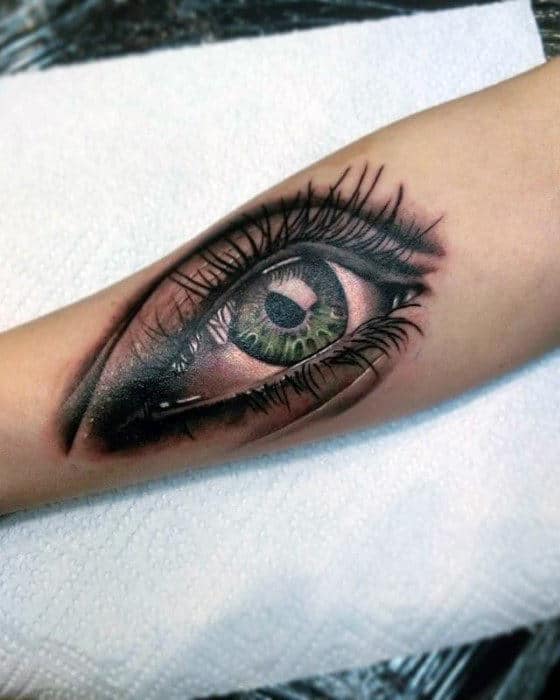 Green Eye Guys Realistic Tattoo On Forearm