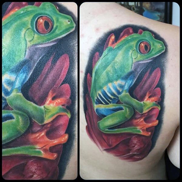 Green Frog Mens Back Tattoo Designs