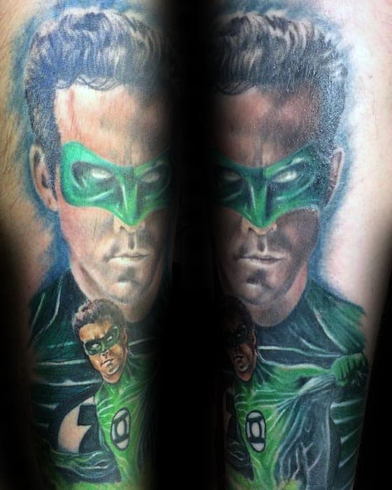 Green Lantern Themed Male Forearm Tattoo Design Ideas