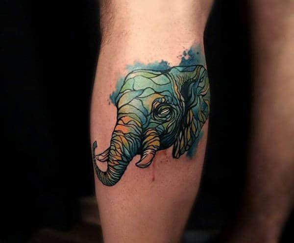 Green Marbled Elephant Tatoo Mens Forearms